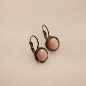 Domed round pink cat eye vintage drop earrings